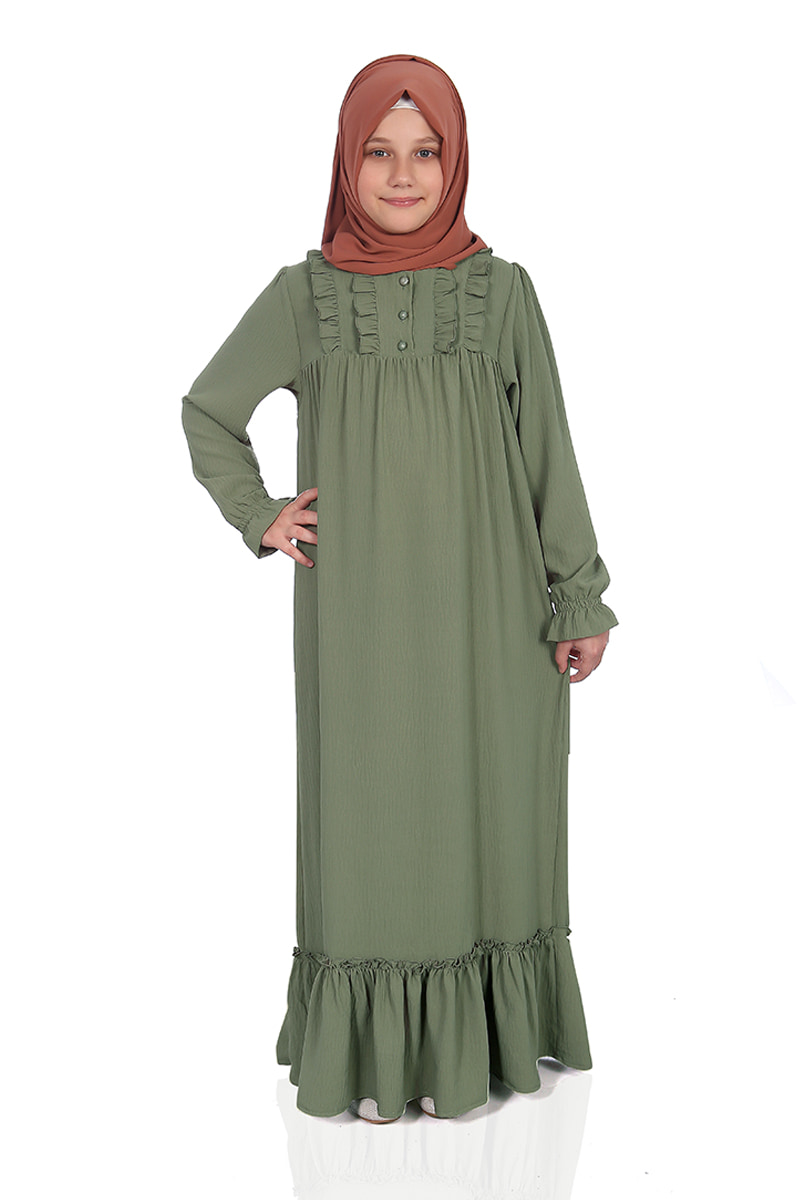 Çocuk Tesettür Elbise Aysima Model Haki 