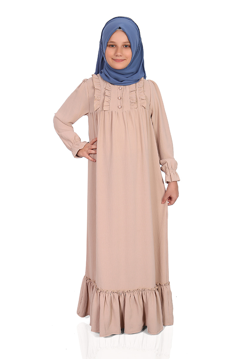 Çocuk Tesettür Elbise Aysima Model Krem 