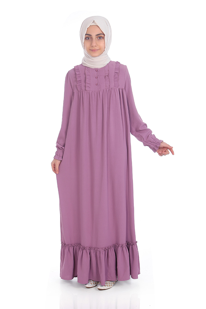 Çocuk Tesettür Elbise Aysima Model Lila 