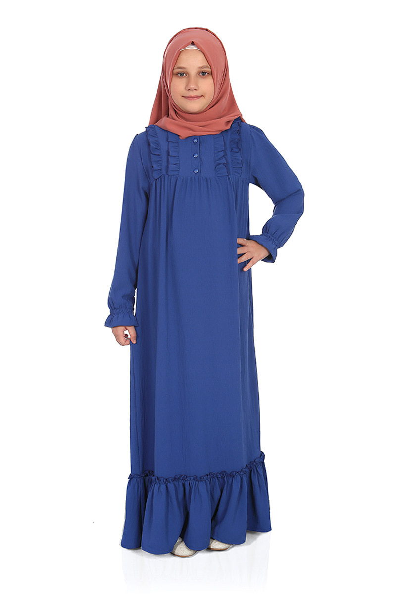 Çocuk Tesettür Elbise Aysima Model Saks Mavi - 1