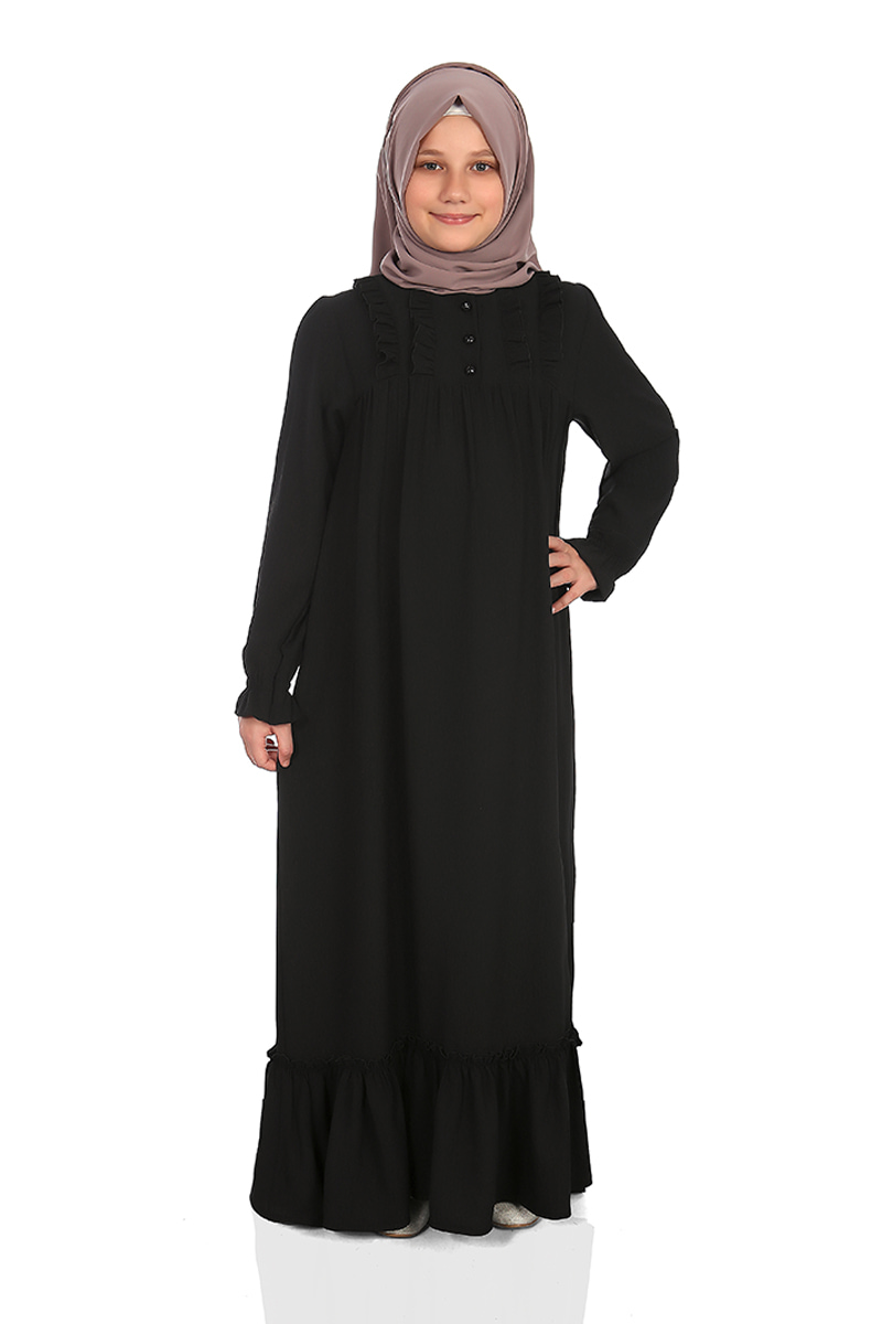 Çocuk Tesettür Elbise Aysima Model Siyah - 1