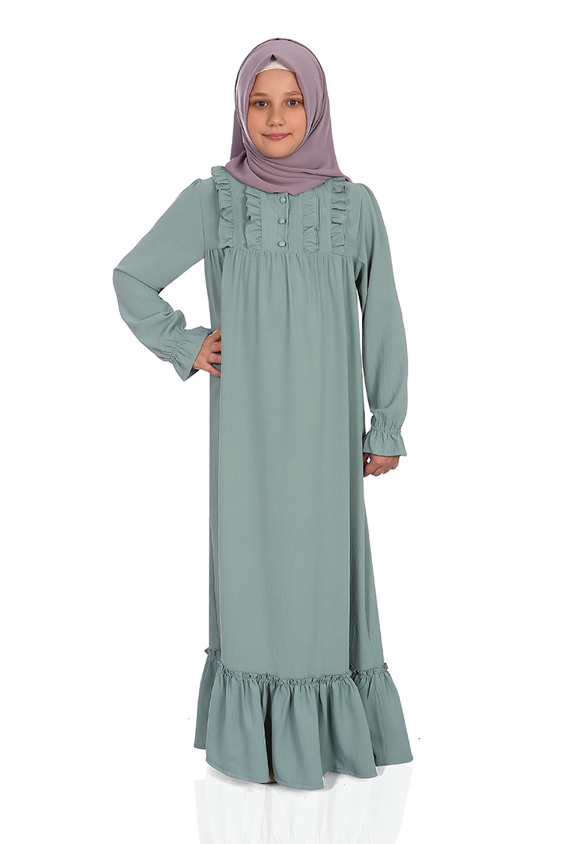 Çocuk Tesettür Elbise Aysima Model Yeşil 
