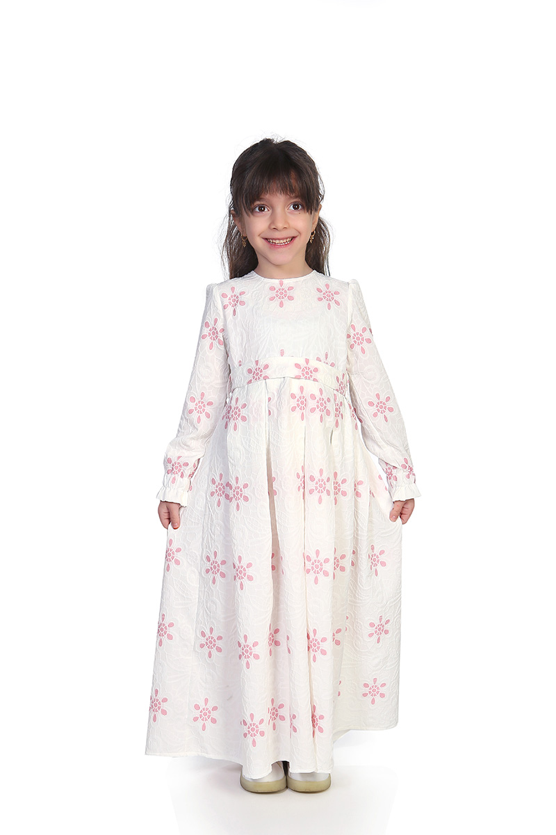 Çocuk Tesettür Elbise Bahar Model Pudra Çiçek 