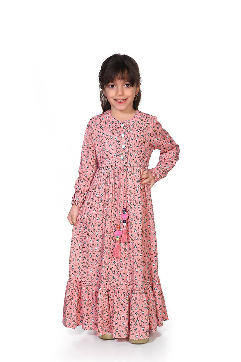 Çocuk Tesettür Elbise Berfu Model Pudra 
