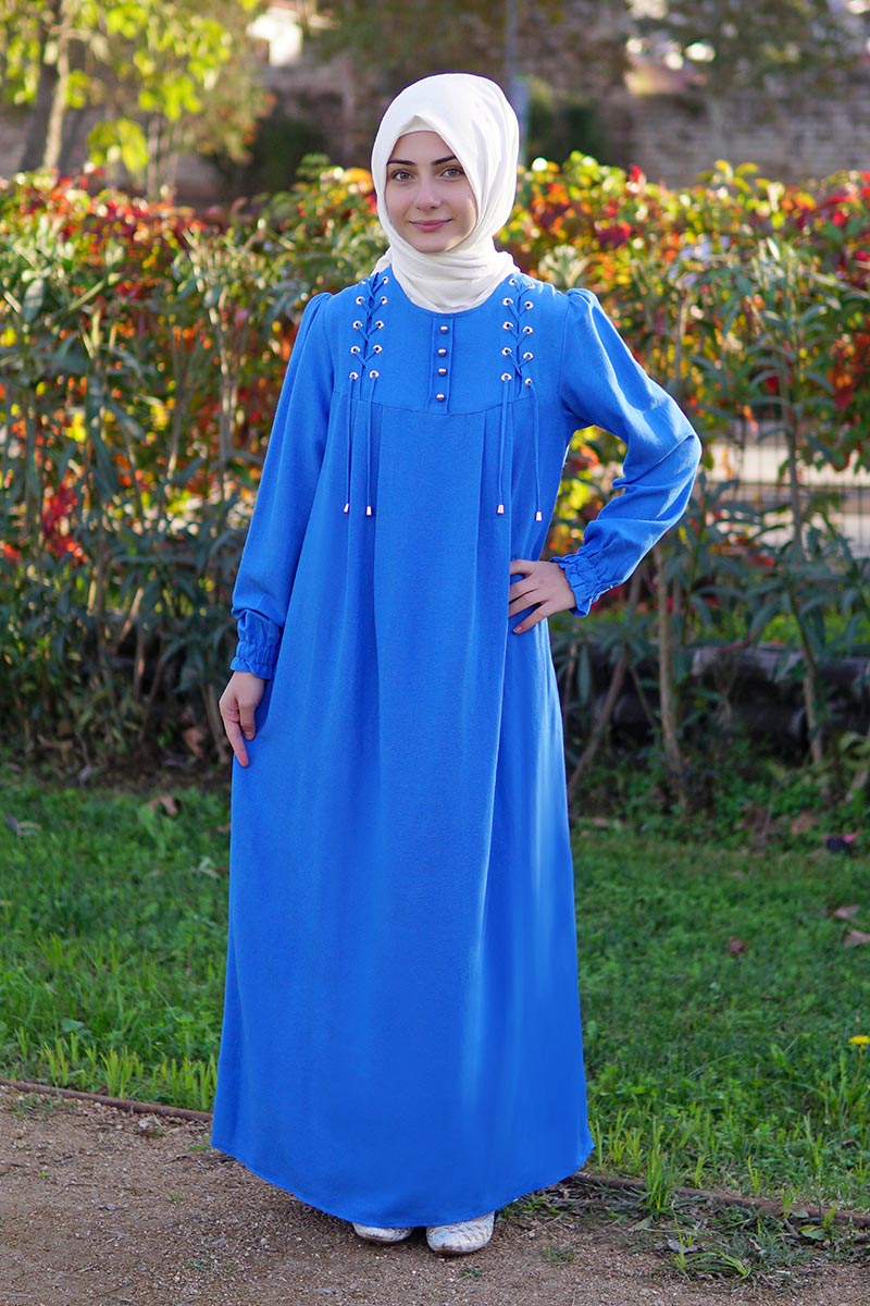 Çocuk Tesettür Elbise Beril Model Mavi 