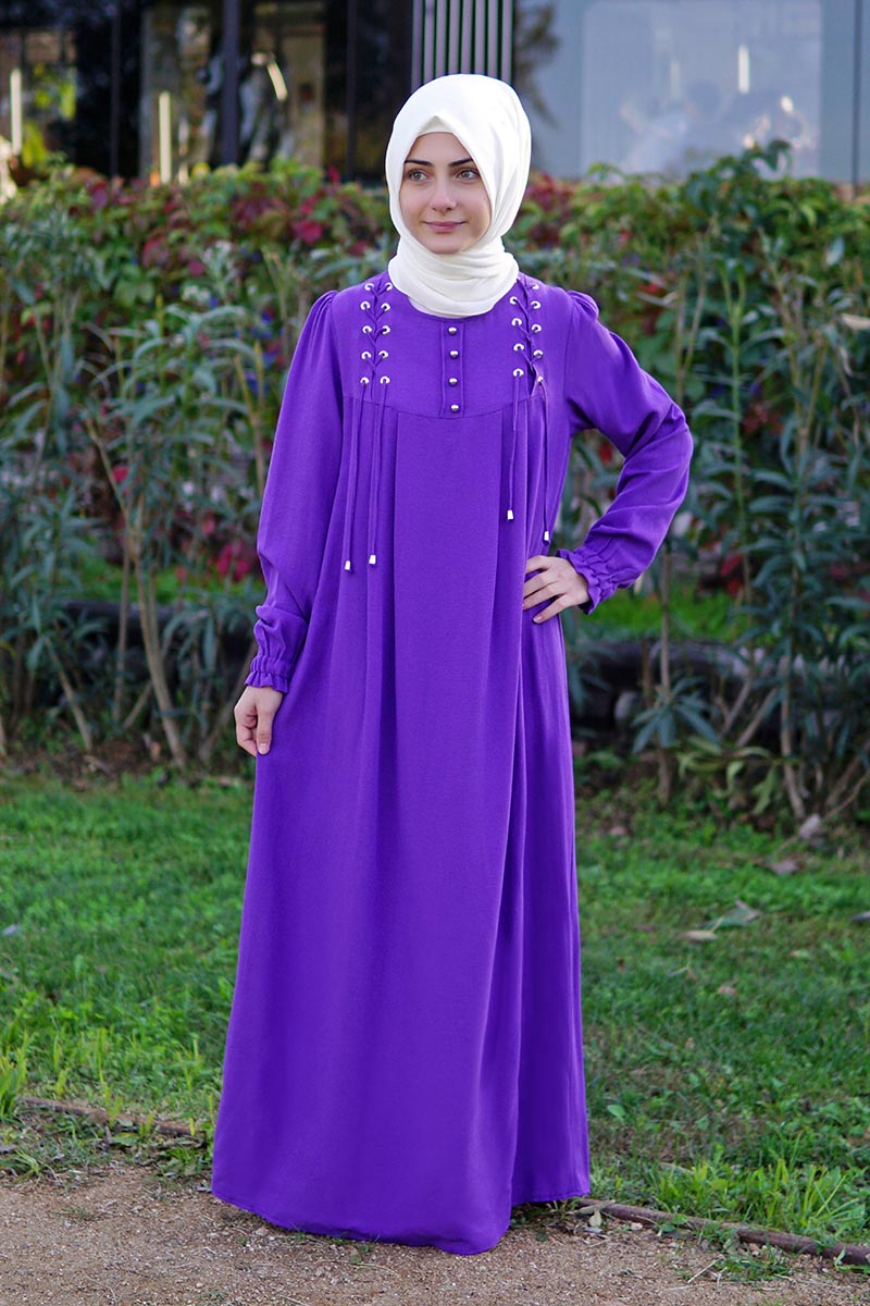 Çocuk Tesettür Elbise Beril Model Mor 