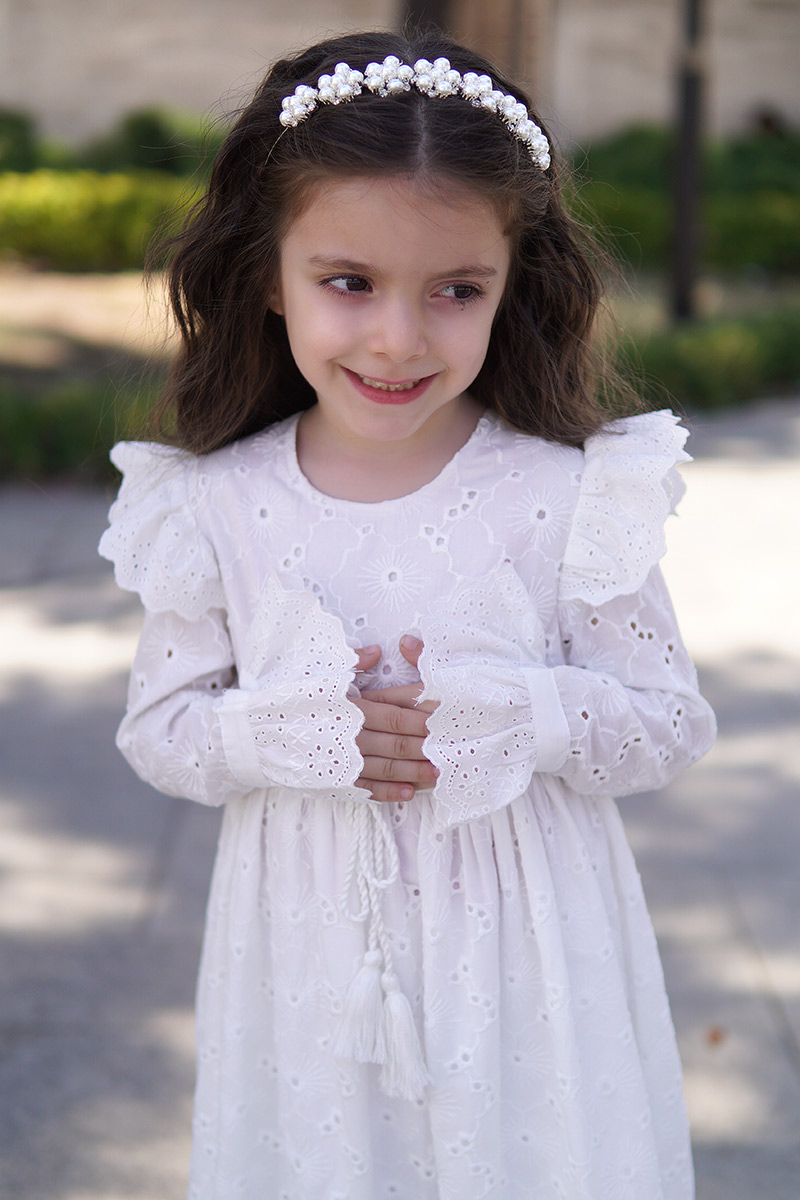 Çocuk Tesettür Elbise Beyaz Model - 2
