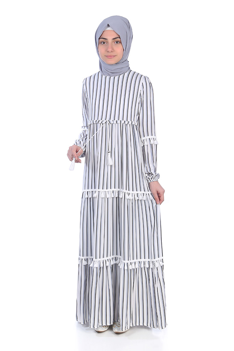 Çocuk Tesettür Elbise Beydah Model Beyaz - 1