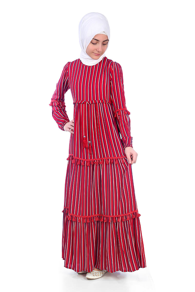 Çocuk Tesettür Elbise Beydah Model Koyu Kırmızı - 1