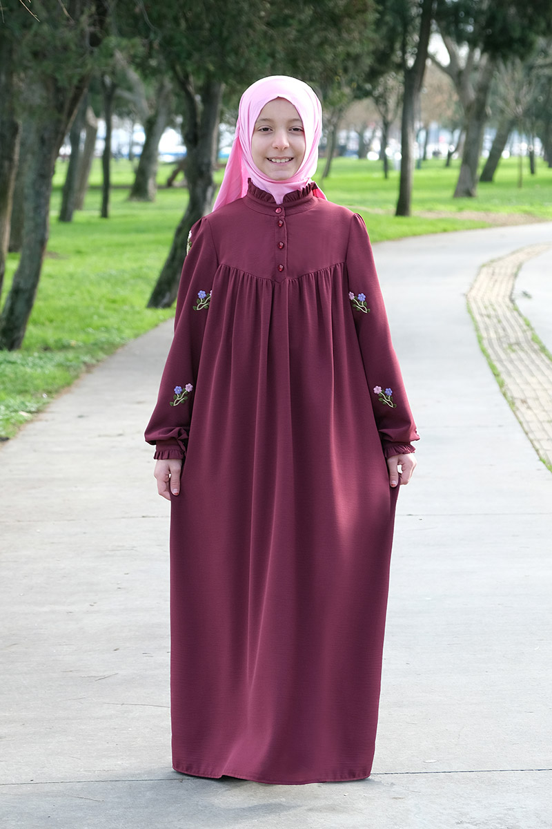 Çocuk Tesettür Elbise Beyza Model Bordo - 1