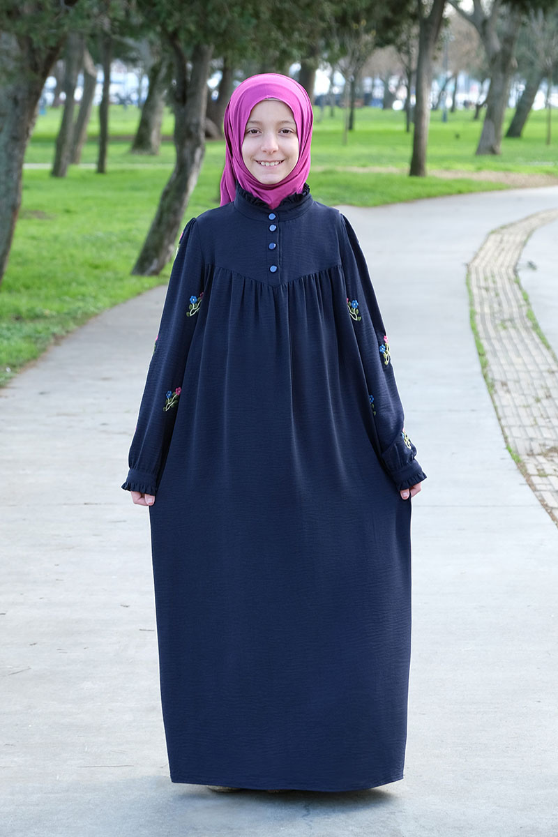 Çocuk Tesettür Elbise Beyza Model Lacivert - Mevlana Çocuk Tesettür