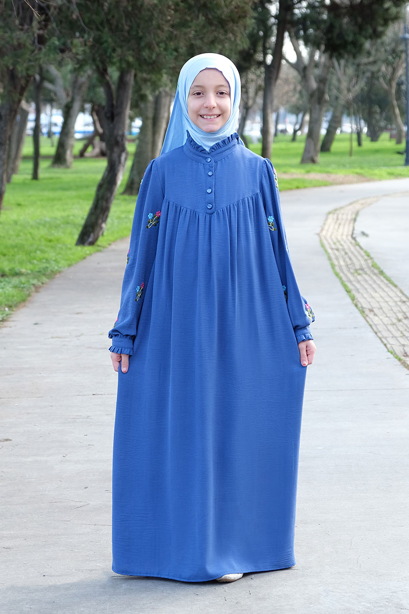 Çocuk Tesettür Elbise Beyza Model Mavi - 1