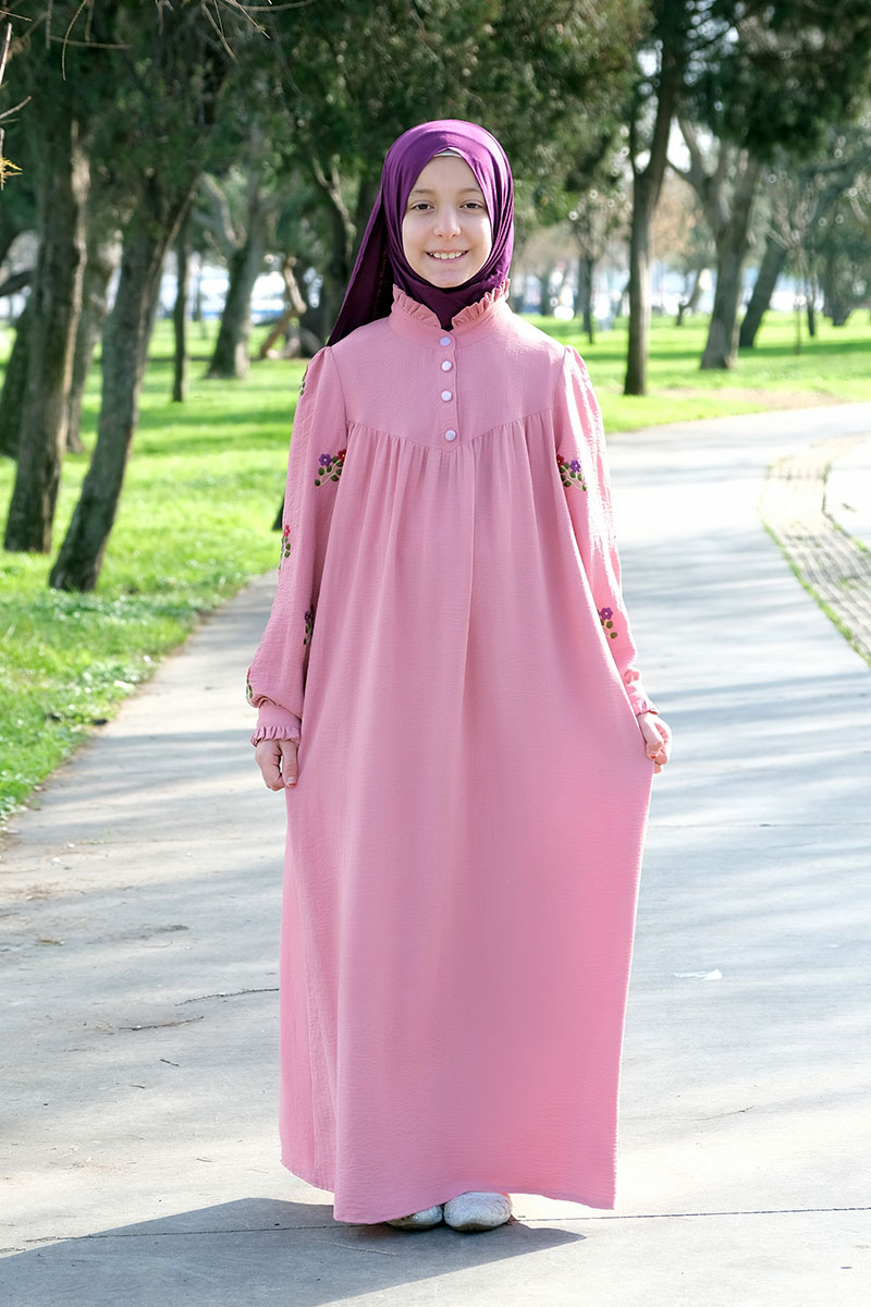 Çocuk Tesettür Elbise Beyza Model Pudra - 1