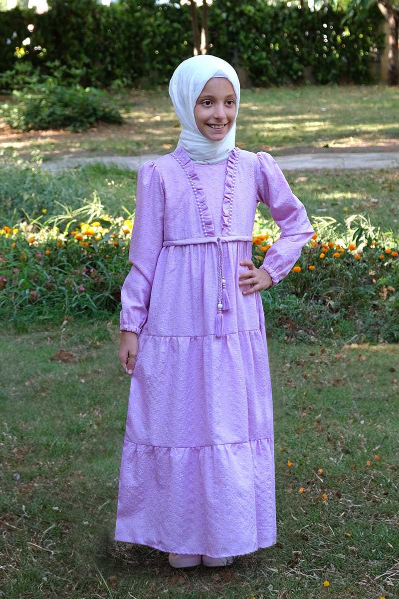 Çocuk Tesettür Elbise Biricik Model Lila - Mevlana Çocuk Tesettür