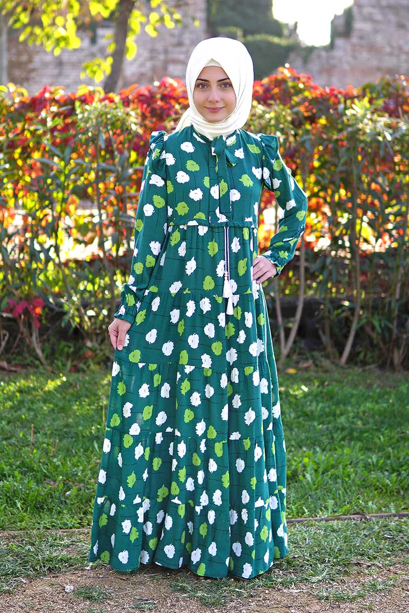 Çocuk Tesettür Elbise Cemre Model Yeşil 