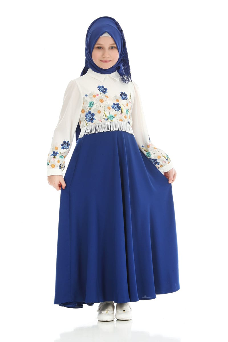 Çocuk Tesettür Elbise Cennet Model Saks Mavisi - 1