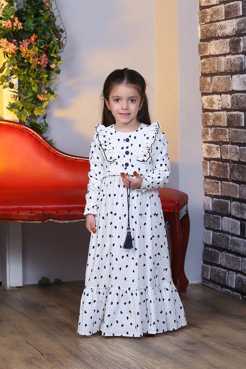 Çocuk Tesettür Elbise Ceylin Model Kalpli Beyaz - 2