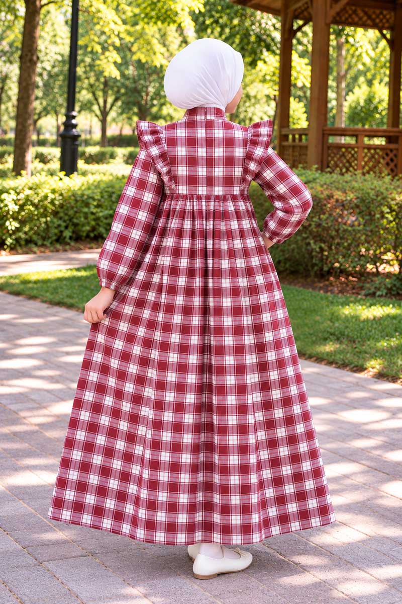 Çocuk Tesettür Elbise Dilek Model Bordo - 2