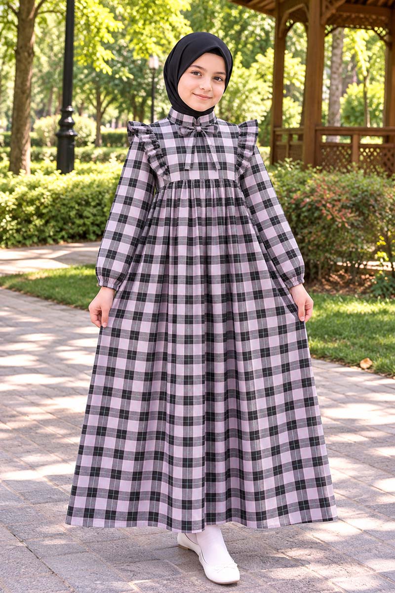 Çocuk Tesettür Elbise Dilek Model Lila