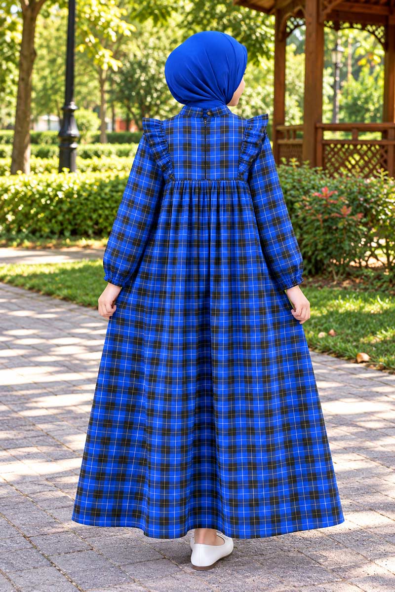 Çocuk Tesettür Elbise Dilek Model Mavi - 2