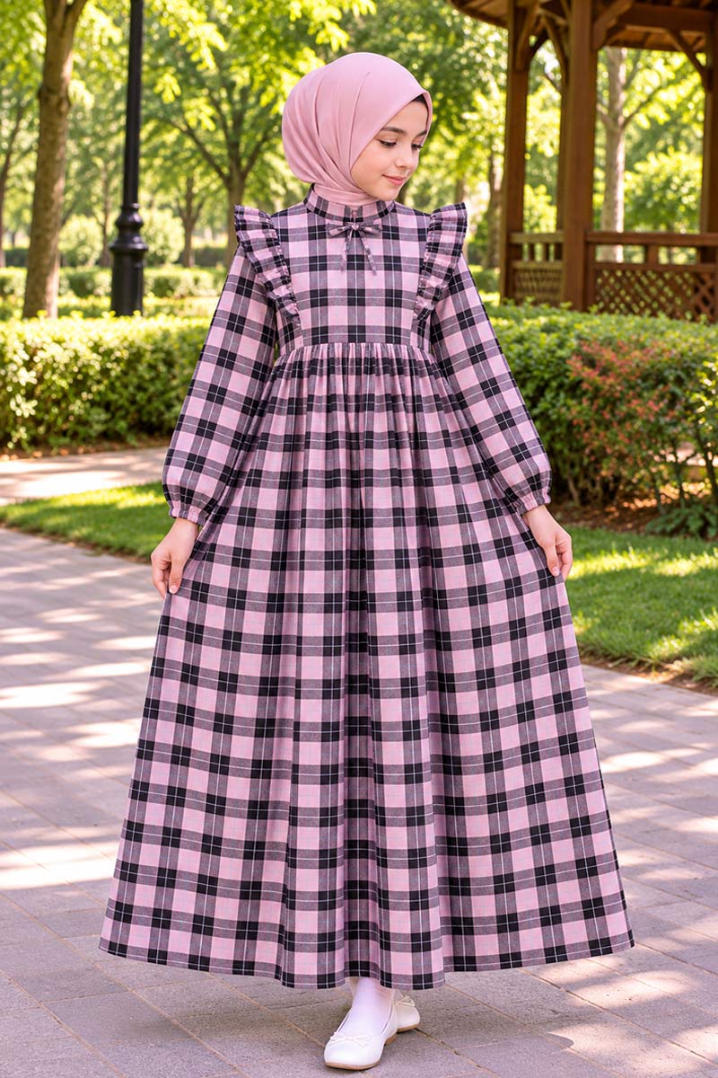 Çocuk Tesettür Elbise Dilek Model Pembe