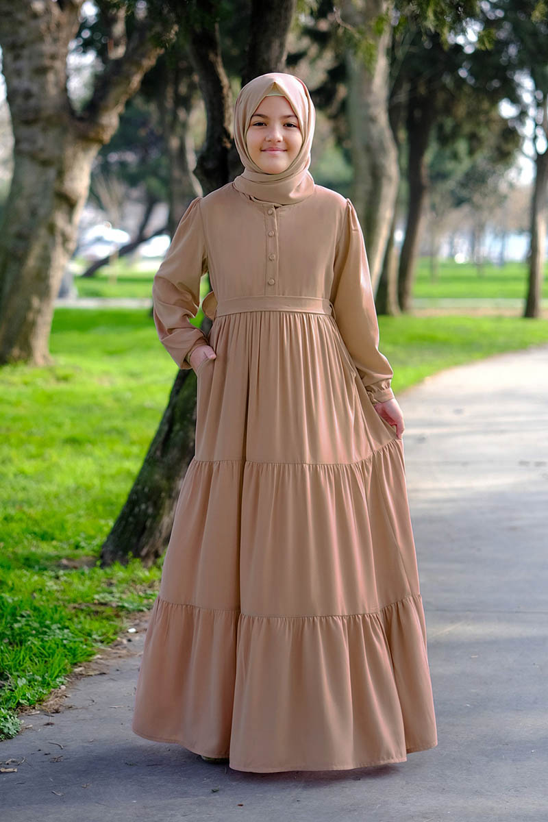 Çocuk Tesettür Elbise Duha Model Bej - 1