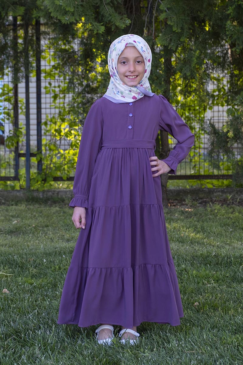 Çocuk Tesettür Elbise Duha Model Mor 