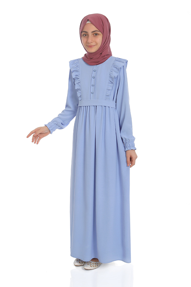 Çocuk Tesettür Elbise Duru Model Buz Mavi - 1