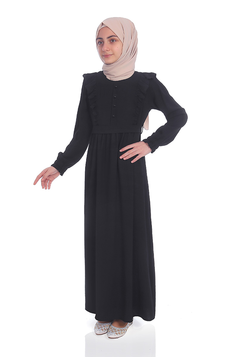 Çocuk Tesettür Elbise Duru Model Siyah - 1