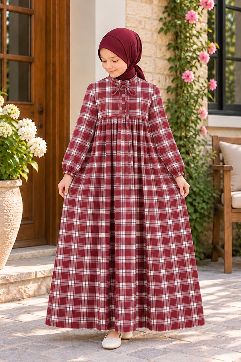 Çocuk Tesettür Elbise Duygu Model Bordo - 1