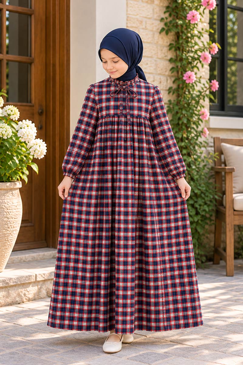 Çocuk Tesettür Elbise Duygu Model Lacivert - 1