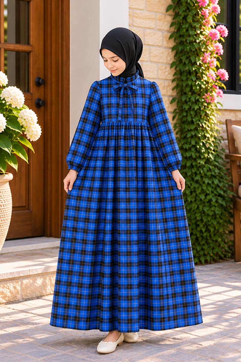 Çocuk Tesettür Elbise Duygu Model Mavi - 1