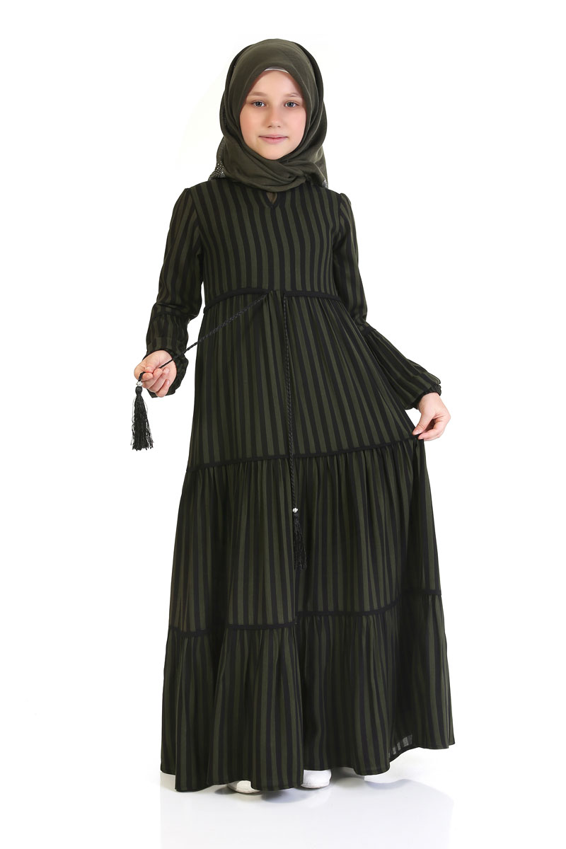 Çocuk Tesettür Elbise Elif Model Asker Yeşili - 1
