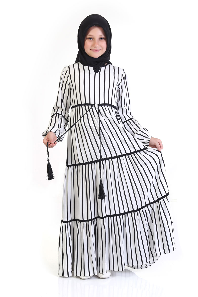 Çocuk Tesettür Elbise Elif Model Beyaz 