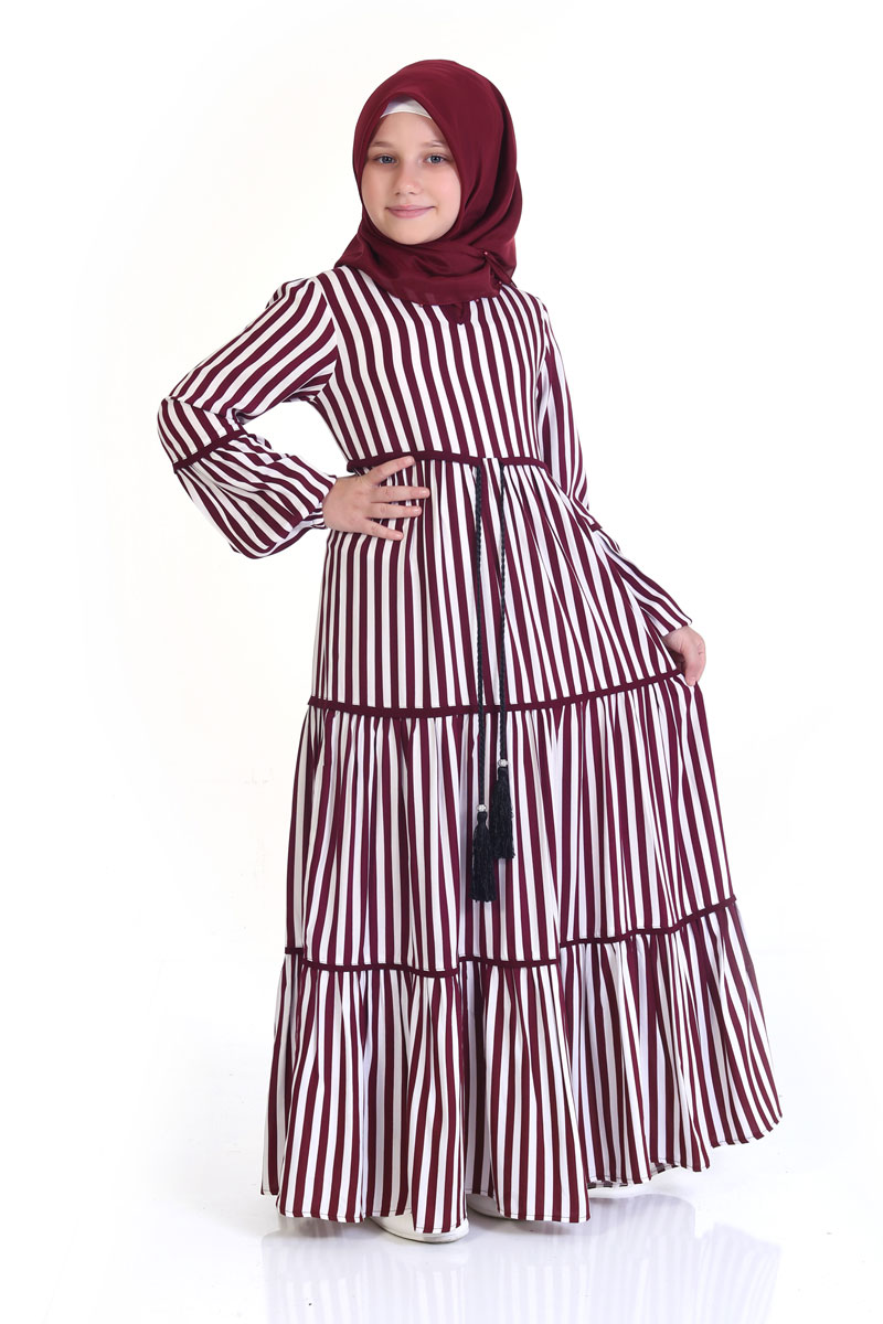 Çocuk Tesettür Elbise Elif Model Bordo 