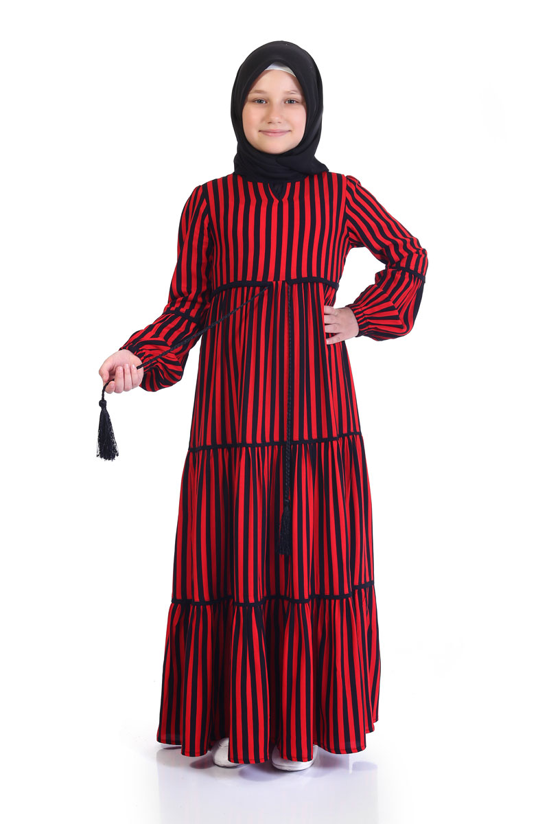 Çocuk Tesettür Elbise Elif Model Kırmızı 
