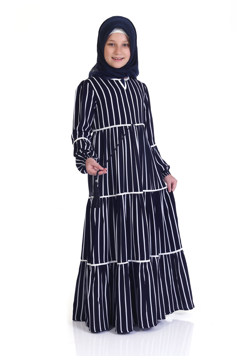 Çocuk Tesettür Elbise Elif Model Lacivert 
