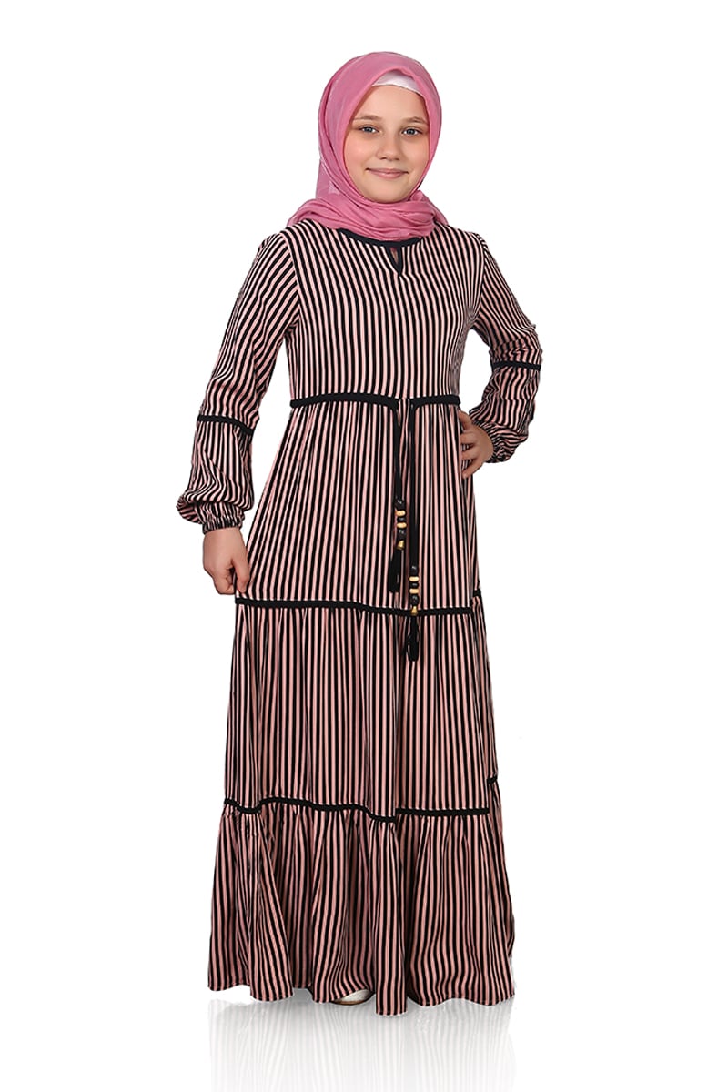 Çocuk Tesettür Elbise Elif Model Pudra 2 