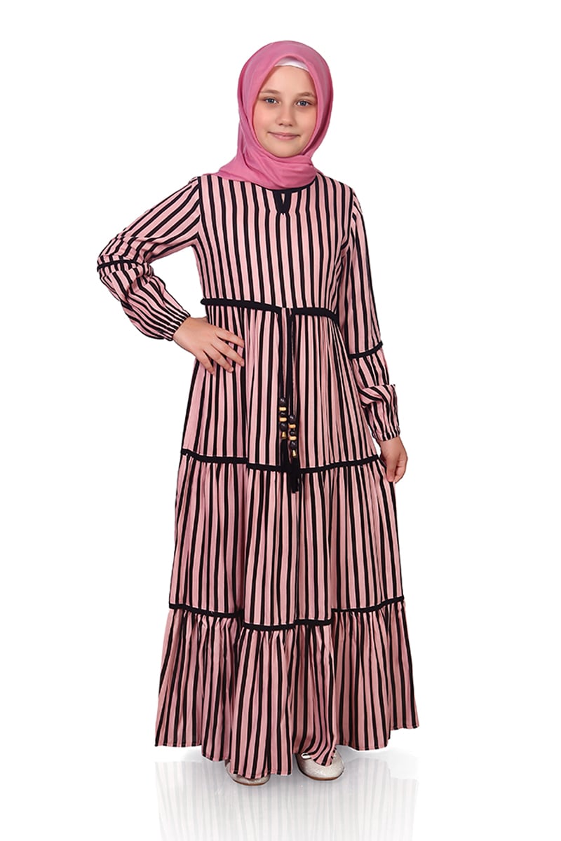Çocuk Tesettür Elbise Elif Model Pudra 