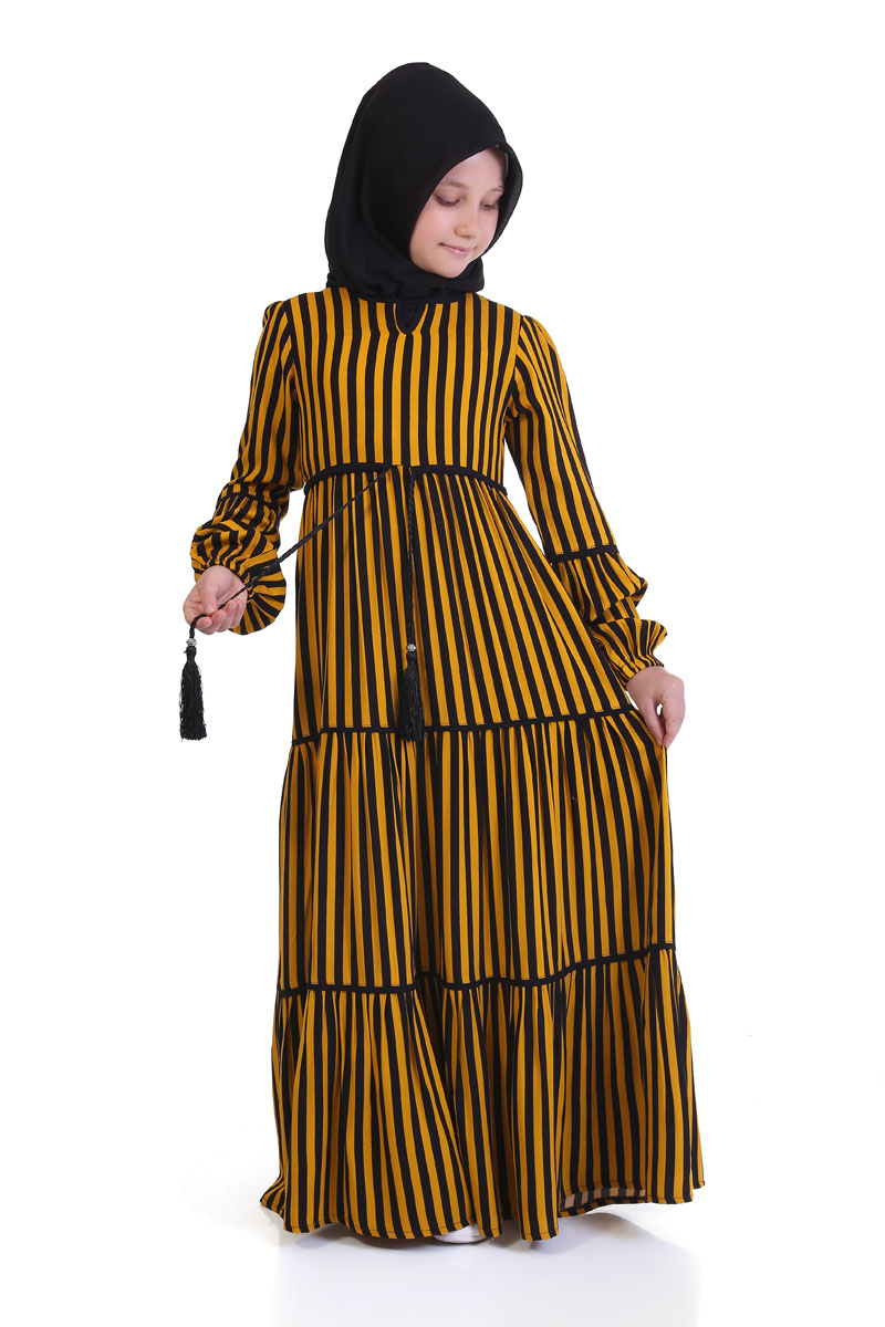 Çocuk Tesettür Elbise Elif Model Sarı 
