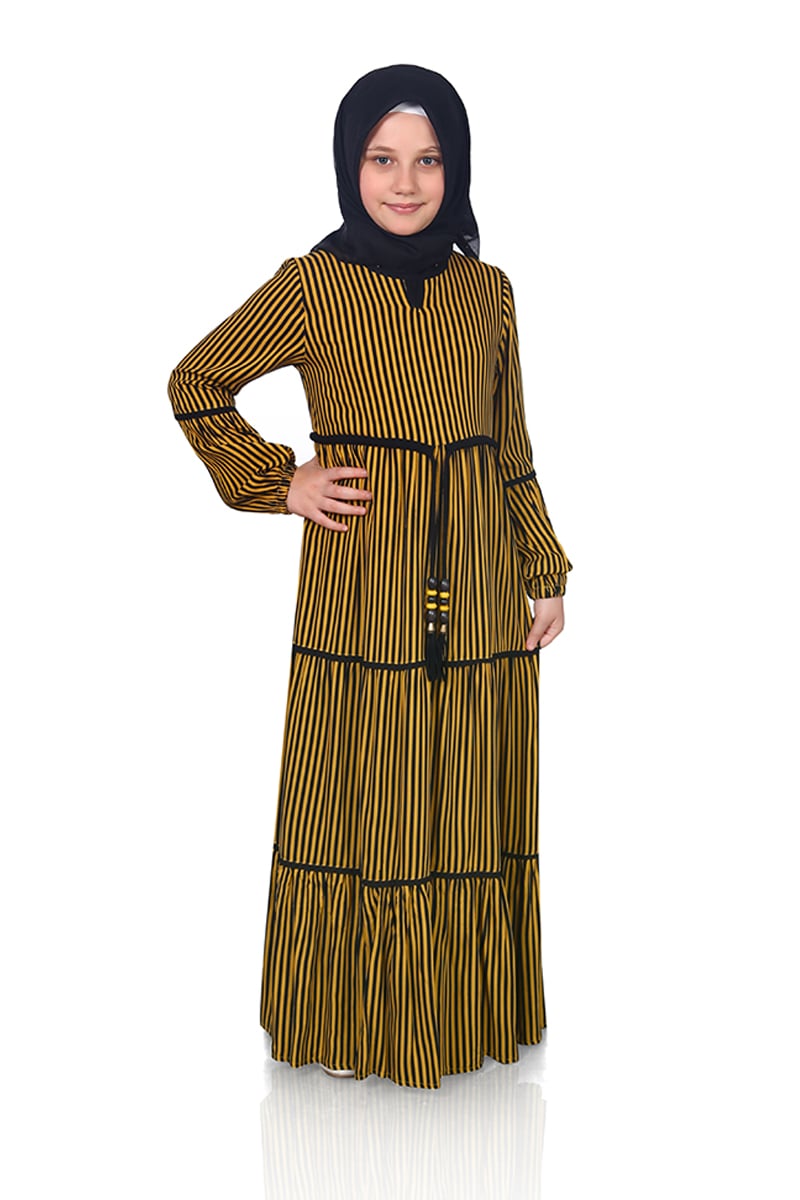 Çocuk Tesettür Elbise Elif Model Sarı 2 