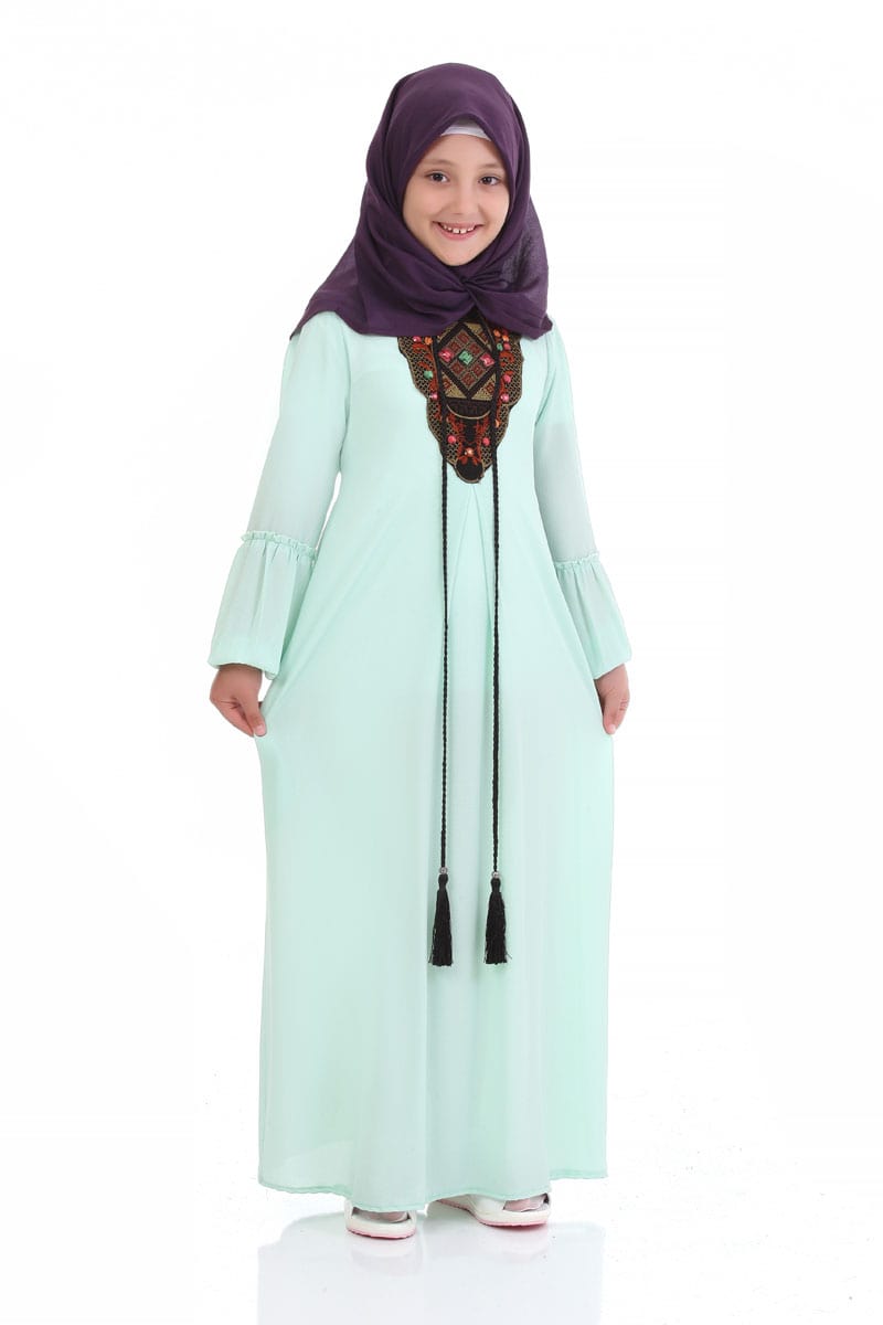 Çocuk Tesettür Elbise Elmas Model Su Yeşili - 1