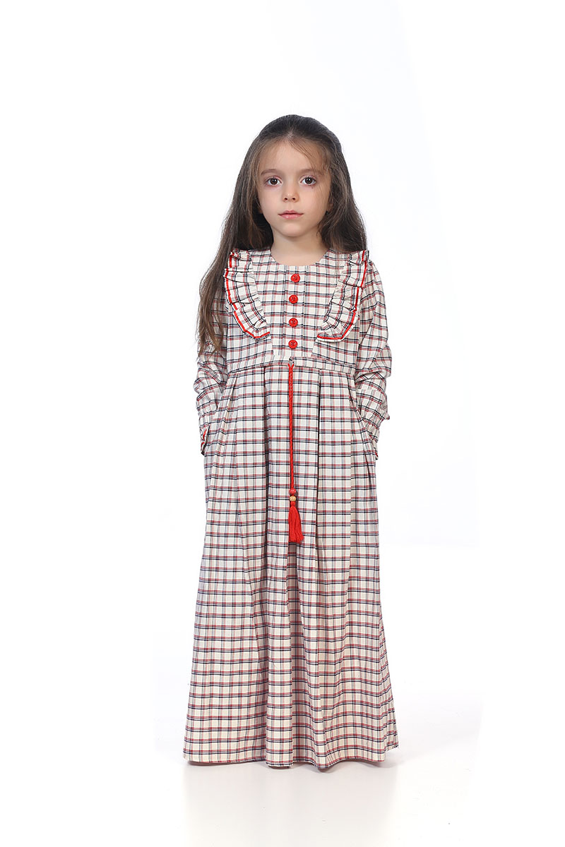 Çocuk Tesettür Elbise Eslem Model Krem
