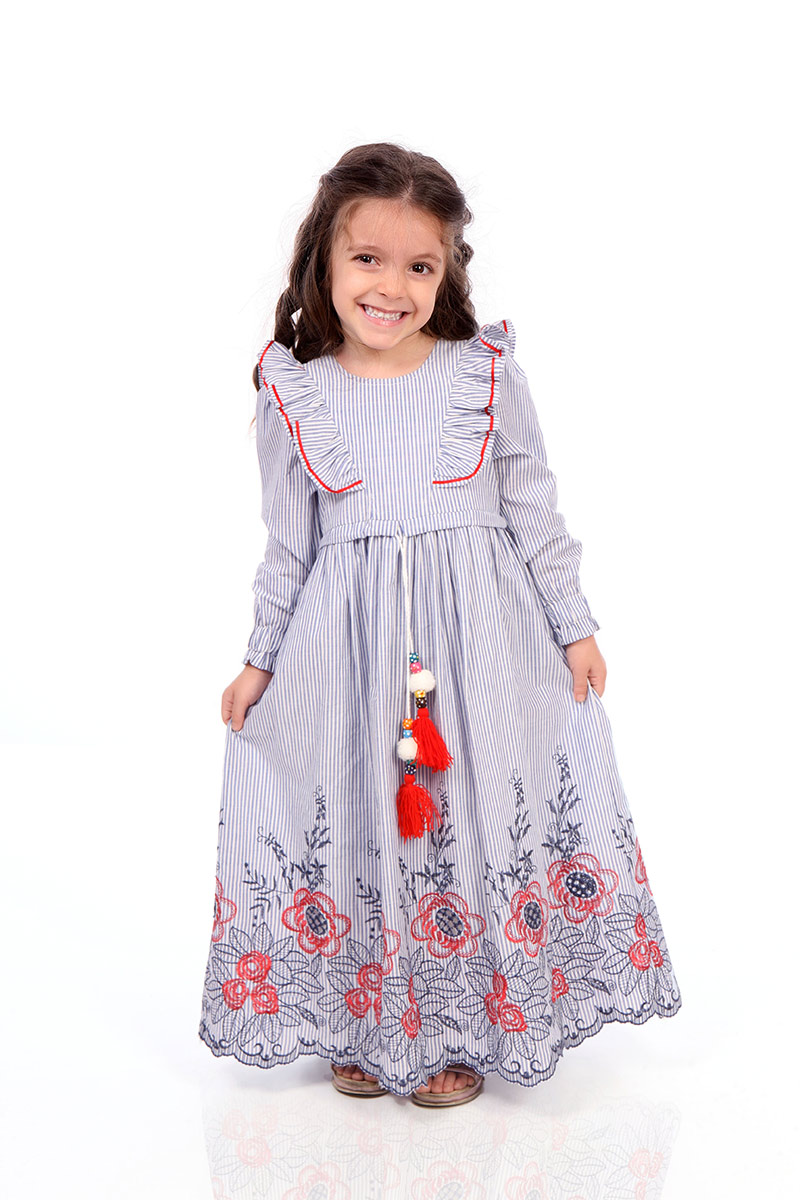 Çocuk Tesettür Elbise Eteği Fistolu Model Lacivert - 1