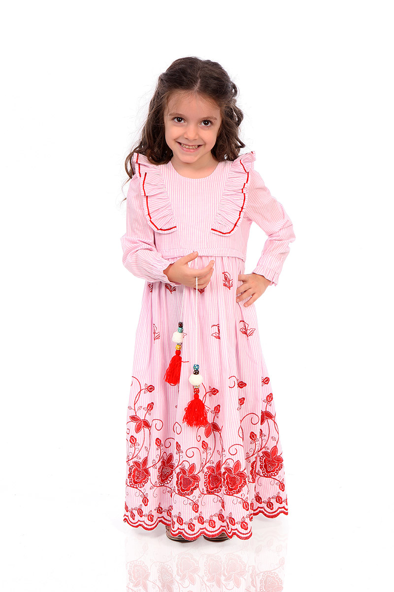 Çocuk Tesettür Elbise Eteği Fistolu Model Pembe - 1