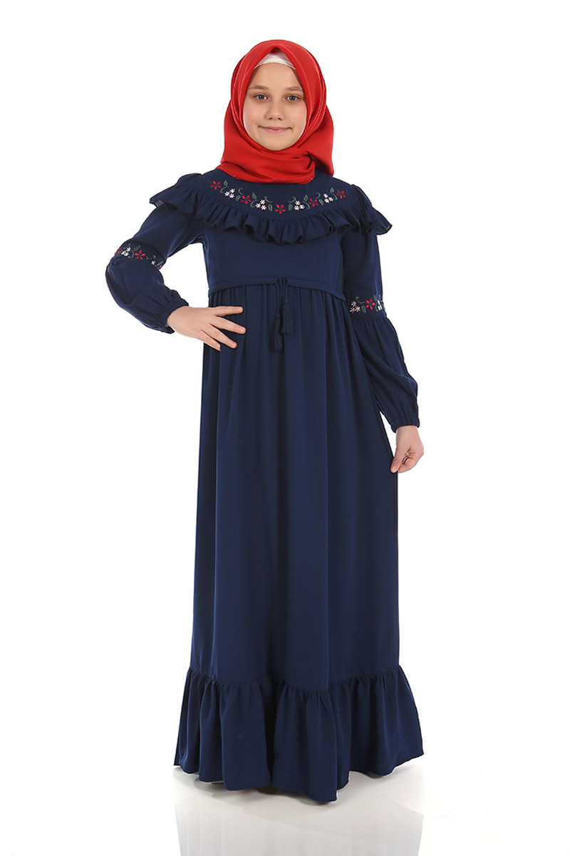 Çocuk Tesettür Elbise Filiz Model Lacivert - 1