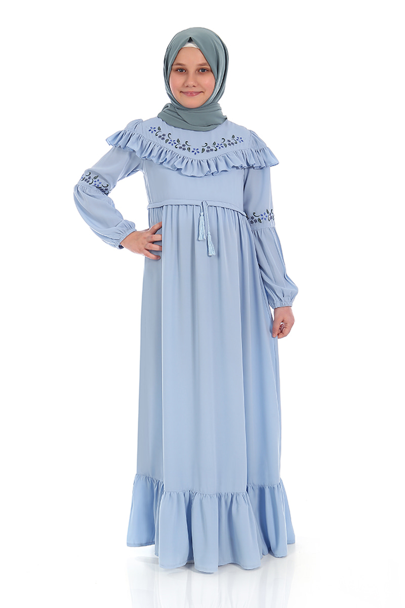 Çocuk Tesettür Elbise Filiz Model Mavi - 1