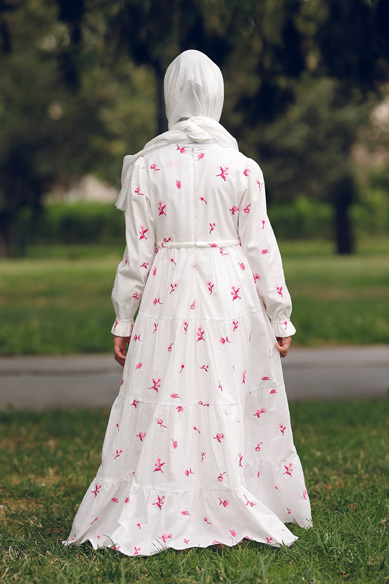 Çocuk Tesettür Elbise Fistolu Kat Kat Model Pembe - 2