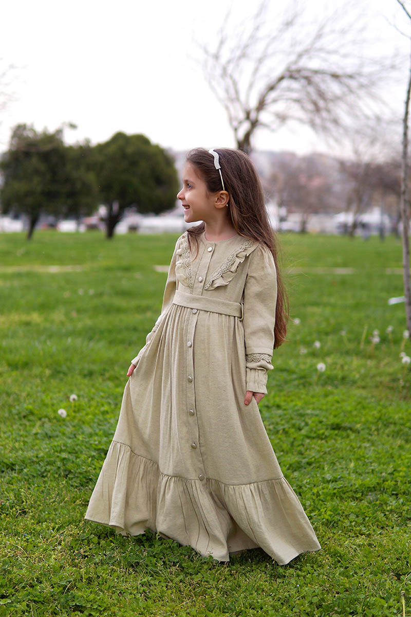 Çocuk Tesettür Elbise Hafsa Model Yeşil 2 - 1