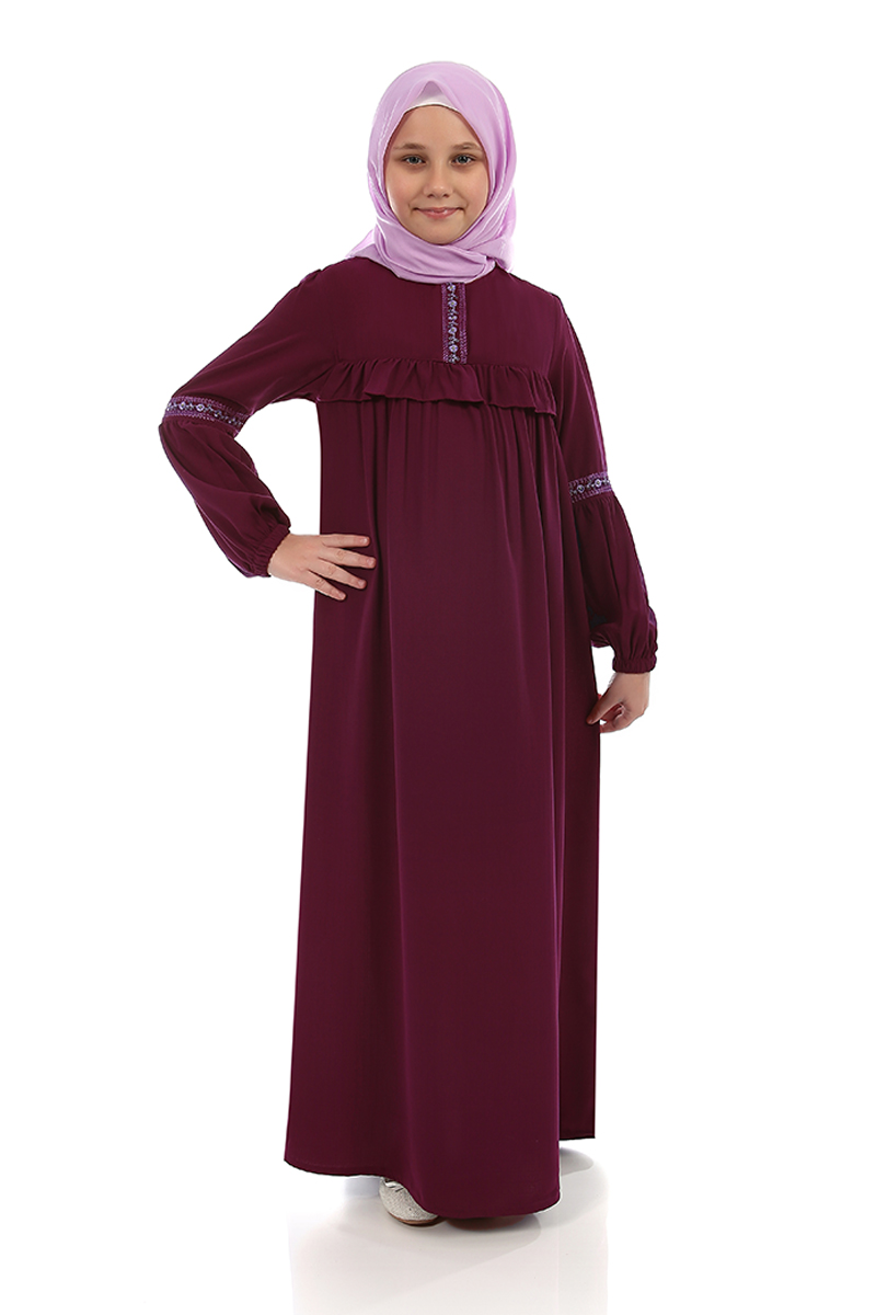 Çocuk Tesettür Elbise Havvanur Model Bordo 